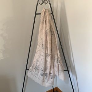 Lightweight tan and black print scarf